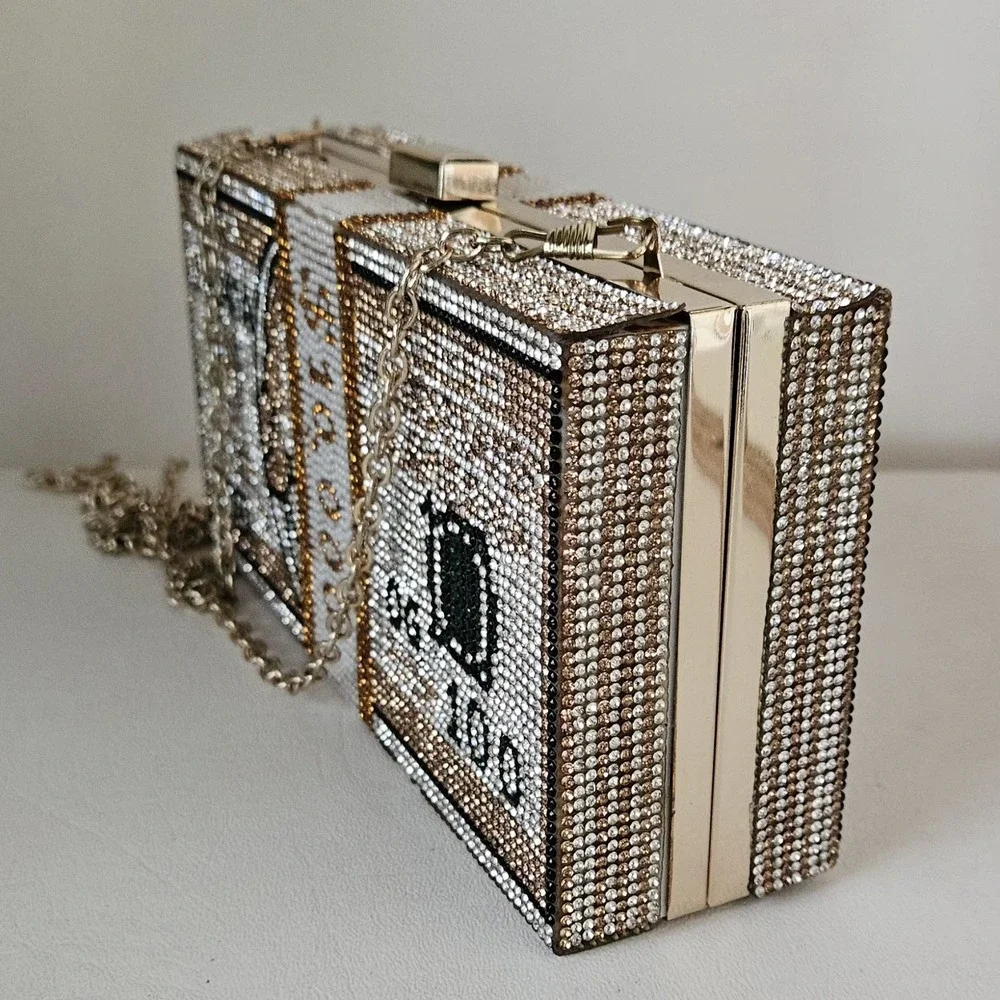 Money Stack Clear & Gold Rhinestone Clutch Bag Evening Purse